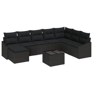 vidaXL Ensemble de Canapé de Jardin de 9 Pièces avec Coussins Beige Poly Rattan