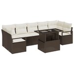 Set de Canapé de Jardin 8 Pièces avec Coussins Marron Rotin Poly