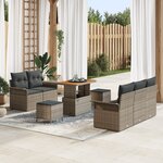 vidaXL Ensemble de Canapé de Jardin 8 Pièces avec Coussins Gris Poly Rattan Acacia