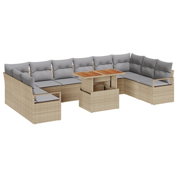 Ensemble de canapé de jardin vidaXL 11 pièces avec coussins beige