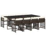 vidaXL Ensemble à manger de jardin et coussins 9 Pièces marron poly rotin