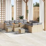 Ensemble de Canapés de Jardin vidaXL de 13 Pièces avec Coussins Beige Poly Rattan Acacia