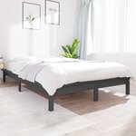 vidaXL Cadre de lit Gris 120x190 cm Bois pin massif Petit Double