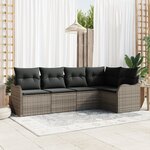 Ensemble de Canapé de Jardin 5 Pièces avec Coussins en Rattan Poly Gris
