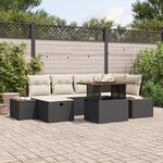 Ensemble de Canapés de Jardin 7 Pièces avec Cousins Noir Poly Rattan Acacia