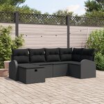 vidaXL Ensemble de canapé de jardin 6 pièces avec coussins noir poly rattan