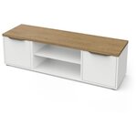 Banc TV ACCESS - 2 Portes + 1 Niche - chêne Hamilton et blanc - 134 8 x 39 6 x 39 1 cm
