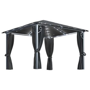 vidaXL Tonnelle avec rideau et lumières LED 3x3 m Anthracite Aluminium