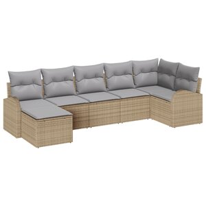 vidaXL Ensemble de canapé de jardin 7 pièces avec coussins en poly rattan beige