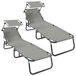 vidaXL 2 Pièces Chaises longues pliantes avec auvent Gris Tissu Oxford 600D