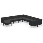 Salon de jardin meuble d'extérieur ensemble de mobilier 11 pièces avec coussins résine tressée noir 02_0015445