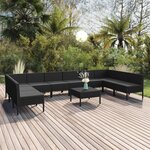 vidaXL Salon de jardin 11 Pièces avec coussins Résine tressée Noir