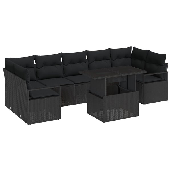 Ensemble de Canapés de Jardin vidaXL 8 Pièces avec Coussins Noir Rattan Poly