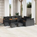 Ensemble de Canapés de Jardin vidaXL 14 Pièces avec Coussins Noir Rattan Poly Acacia