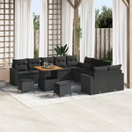 Ensemble de canapé de jardin de 13 pièces avec coussins Noir Polyrotin Acacia