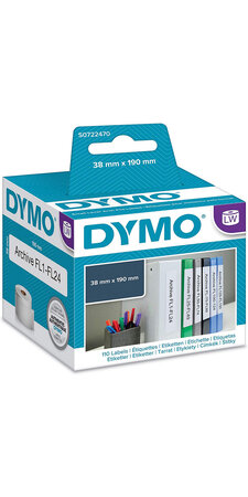 DYMO LabelWriter Boite de 1 rouleau de 110 étiquettes blanches Classeur dos étroit 38mm x 190mm