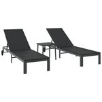 vidaXL Chaises longues 2 Pièces avec roues et table Noir Poly Rattan