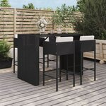 vidaXL Ensemble de bar de jardin 5 Pièces avec coussins noir poly rotin