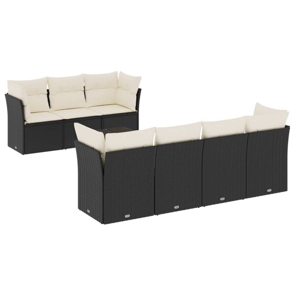 vidaXL Salon de jardin 8 Pièces avec coussins noir résine tressée