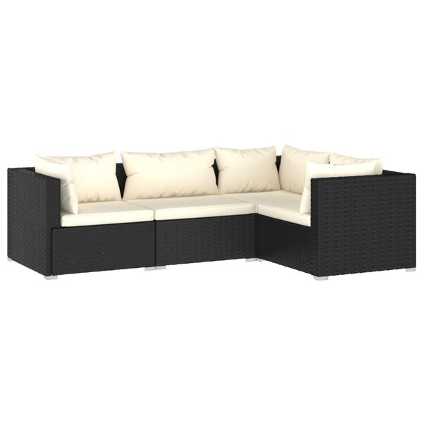 Salon de jardin meuble d'extérieur ensemble de mobilier 4 pièces avec coussins résine tressée noir 02_0016199