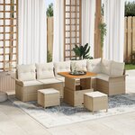 Ensemble de Canapé de Jardin 9 Pièces avec Coussins Beige Rattan Poly Acacia