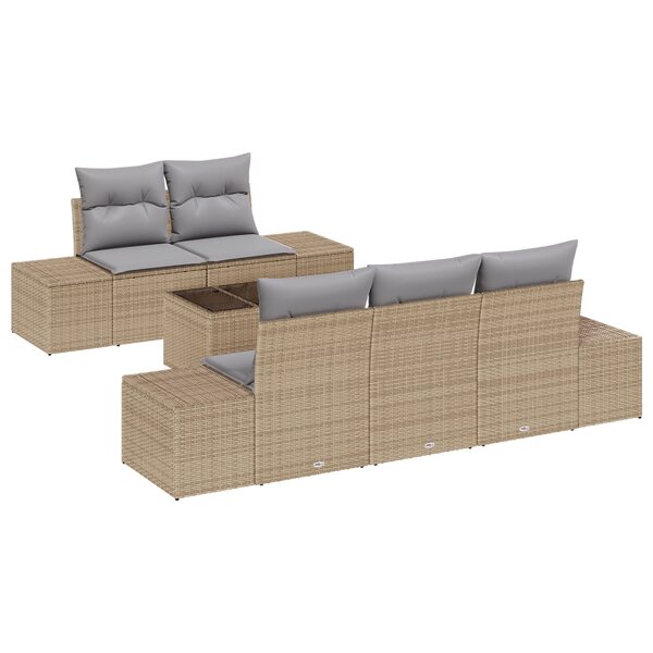 vidaXL Ensemble de canapés de jardin 6 pièces avec coussins Beige Poly Rotin