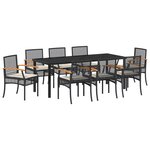 vidaXL Set de 9 chaises de jardin avec coussins - Rattan poly noir