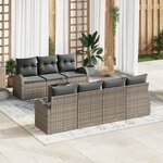 vidaXL Ensemble de canapé de jardin 8 pièces avec coussins gris en rotin