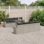 vidaXL Ensemble de canapé de jardin 9 pièces avec coussins gris clair en poly rotin