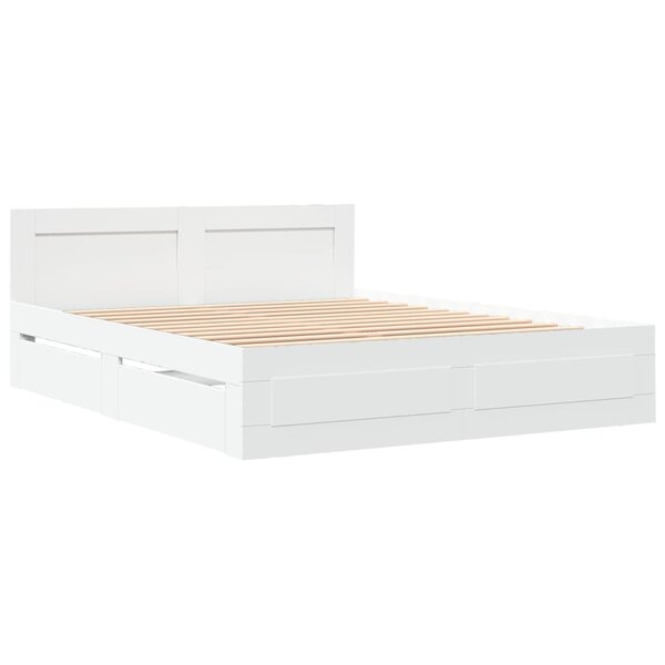 vidaXL Cadre de lit avec tête de lit blanc 160x200cm bois d'ingénierie