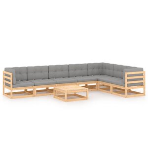 vidaXL Salon de jardin 8 Pièces avec coussins Bois de pin massif