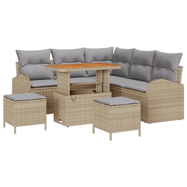 Ensemble de canapés de jardin 8 pièces avec coussins beige poly rotin acacia
