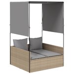 vidaXL Chaise longue double avec toit et rideaux beige résine tressée