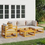vidaXL Salon de jardin 6 Pièces avec coussins gris clair bois massif