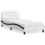 vidaXL Lit avec matelas blanc et noir 90x200 cm similicuir