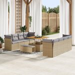 Ensemble de sofa de jardin de 11 pièces avec coussins beige en poly rotin acacia