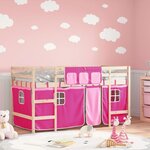 vidaXL Lit mezzanine enfants avec rideaux sans matelas rose 90x190 cm