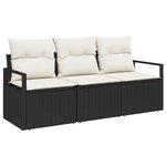 Canapé de Jardin 3 Pièces vidaXL avec Coussins Noir en Rattan Poly