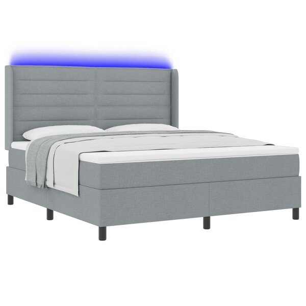 vidaXL Lit avec sommier à ressorts et matelas & éclairage LED Gris clair 180x200 cm Tissu