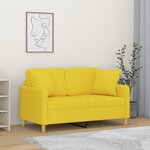 vidaXL Canapé 2 places avec oreillers jaune clair 120 cm tissu