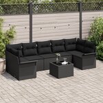 Ensemble de Canapés de Jardin de 8 Pièces avec Coussins Noir Poly Rotin