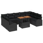 vidaXL Ensemble 10 Pièces Salle à Manger Jardin Coussins Noir Poly Rotin Acacia