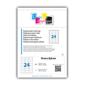 Lot de 5 planches a4 de 24 étiquettes à bords vifs 70 x 33 8 mm en papier blanc 70g/m² multifonction
