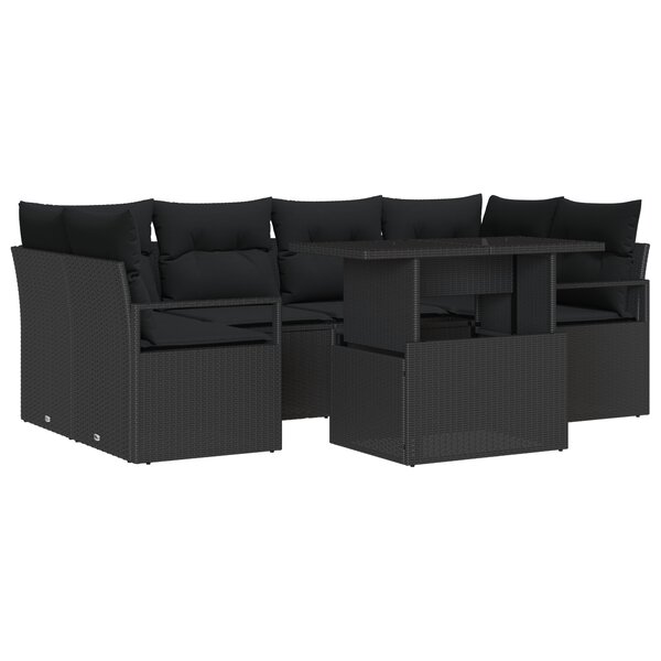 Ensemble de Canapé de Jardin vidaXL 7 pièces avec coussins en poly rattan noir