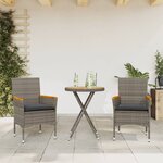 vidaXL Ensemble de bistro avec coussins 3 Pièces gris rotin et acacia