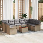 Ensemble de Canapé de Jardin 10 Pièces avec Coussins Beige Poly Rattan Acacia