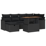 Ensemble de Canapés de Jardin 7 Pièces avec Coussins Rotin Poly Noir