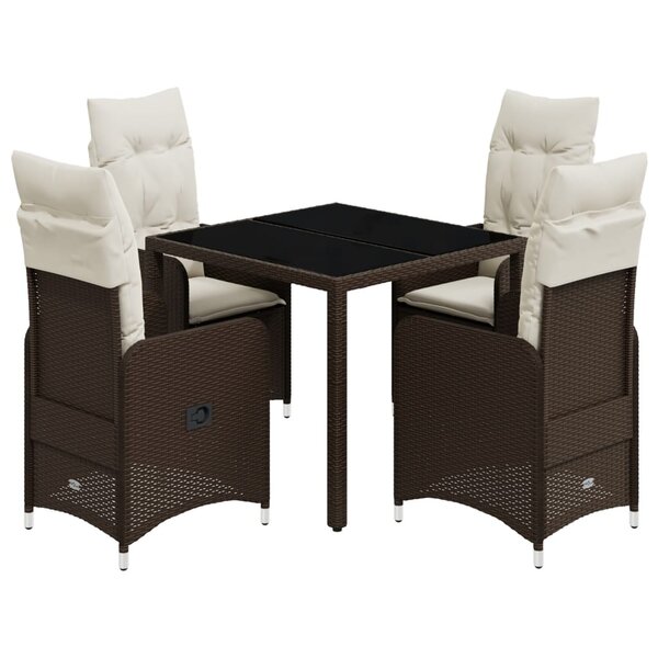 vidaXL Ensemble de bistro de jardin 5 Pièces coussins marron poly rotin