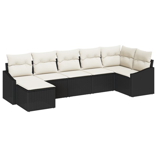 vidaXL Ensemble de Salle à Manger de Jardin de 7 Pièces avec Coussins Noir Rattan Poly