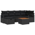 Ensemble de Canapés de Jardin vidaXL de 7 pièces avec Coussins en Poly Rattan Noir